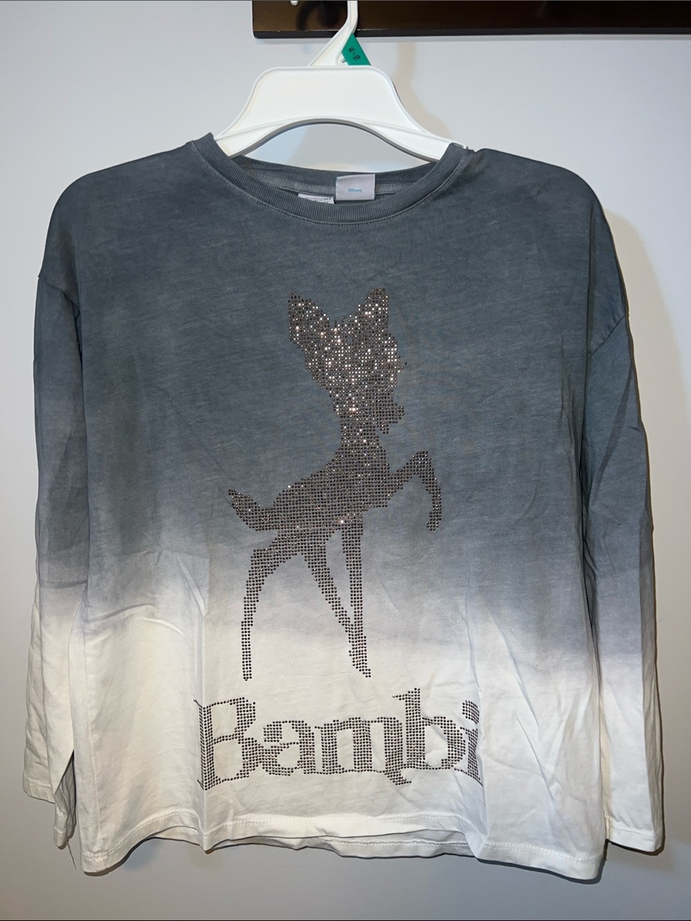 Zara x Disney Bambi Ombre Long-Sleeve Kids Top With Bedazzled Image-Gray & White